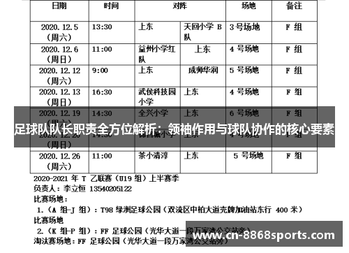 足球队队长职责全方位解析：领袖作用与球队协作的核心要素